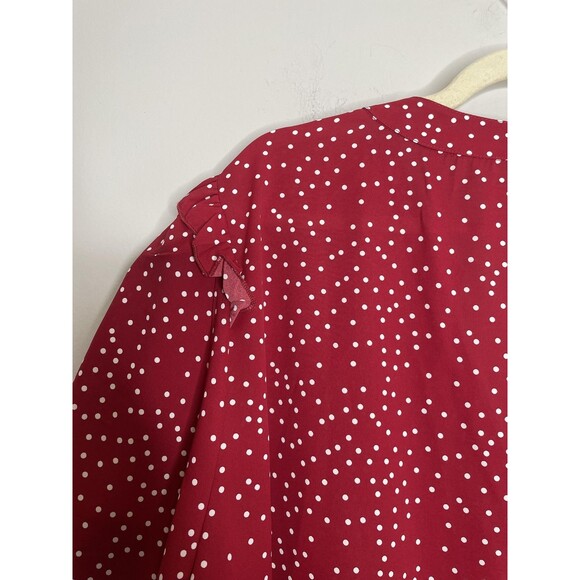 Bloomchic Shirt Womens Plus 22 Red White Polka Dot V Neck Ruffle Sleeve Chiffon - Picture 6 of 8